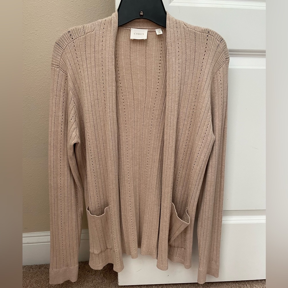 Cyrus Khaki Tan Cardigan Sweater w/ Pockets